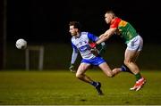 1 February 2025; James Walsh of Waterford is tackled by Mark Furey of Carlow during the Allianz Football League Division 4 match between Waterford and Carlow at Fraher Field in Dungarvan, Waterford. Photo by Tyler Miller/Sportsfile