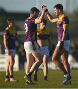 2 February 2025; Niall Hughes, right, and Glen Malone of Wexford after their side's victory in the Allianz Football League Division 4 match between Limerick and Wexford at Mick Neville Park in Rathkeale, Limerick. Photo by Tom Beary/Sportsfile