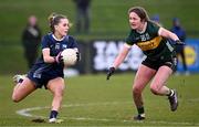 3 February 2025; Kellyann Hogan of Waterford in action against Mary O'Connell of Kerry during the 2025 Lidl Ladies National Football League Division 1 match between Waterford and Kerry at SETU Waterford in Carriganore, Waterford. Photo by Piaras Ó Mídheach/Sportsfile