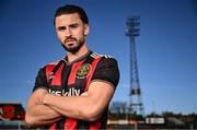 4 February 2025; Bohemians new signing Connor Parsons poses for a portrait during his unveiling at Dalymount Park in Dublin. Photo by Piaras Ó Mídheach/Sportsfile