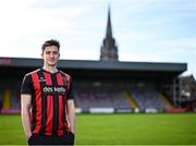 4 February 2025; Bohemians new signing Alex Lacey poses for a portrait during his unveiling at Dalymount Park in Dublin. Photo by Piaras Ó Mídheach/Sportsfile