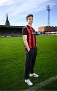 4 February 2025; Bohemians new signing Alex Lacey poses for a portrait during his unveiling at Dalymount Park in Dublin. Photo by Piaras Ó Mídheach/Sportsfile