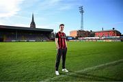 4 February 2025; Bohemians new signing Alex Lacey poses for a portrait during his unveiling at Dalymount Park in Dublin. Photo by Piaras Ó Mídheach/Sportsfile