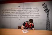 4 February 2025; Bohemians new signing Alex Lacey poses for a portrait during his unveiling at Bohemian FC offices in Dublin. Photo by Piaras Ó Mídheach/Sportsfile