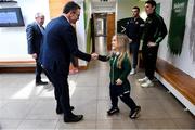 4 February 2025; Minister for Tourism, Culture, Arts, Gaeltacht, Sport and Media and Equality Patrick O'Donovan shakes hands with Paralympics shot putt athlete Mary Fitzgerald during a ministerial Visit to the Sport Ireland Campus in Dublin. Photo by Matt Browne/Sportsfile