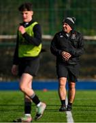 4 February 2025; Newbridge College head coach insert Dave Brew before the Bank of Ireland Leinster Rugby Boys Schools Junior Cup First Round match between Newbridge College and Presentation College, Bray at Energia Park in Dublin. Photo by Shauna Clinton/Sportsfile