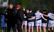 4 February 2025; Presentation College, Bray head coach Will Matthews, left, speaks to assistant coach Dick Kelly before the Bank of Ireland Leinster Rugby Boys Schools Junior Cup First Round match between Newbridge College and Presentation College, Bray at Energia Park in Dublin. Photo by Shauna Clinton/Sportsfile