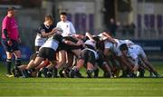 4 February 2025; Dan Liston of Newbridge College feeds the scrum during the Bank of Ireland Leinster Rugby Boys Schools Junior Cup First Round match between Newbridge College and Presentation College, Bray at Energia Park in Dublin. Photo by Shauna Clinton/Sportsfile