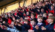 4 February 2025; Wesley College supporters react during the Bank of Ireland Leinster Rugby Boys Schools Junior Cup First Round match between Wesley College and Gonzaga College at Energia Park in Dublin. Photo by Shauna Clinton/Sportsfile