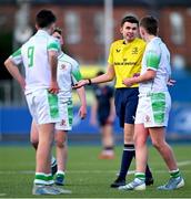 4 February 2025; Referee Kenny Colderick during the Bank of Ireland Leinster Rugby Boys Schools Junior Cup First Round match between Wesley College and Gonzaga College at Energia Park in Dublin. Photo by Shauna Clinton/Sportsfile