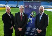 5 February 2025; Uachtarán Chumann Lúthchleas Gael Jarlath Burns is pictured with Dan Quirke, Dillion Quirke Foundation Founder, left, and Board Member Declan Gleesonat the GAA Official Charity Partners 2025 launch at Croke Park in Dublin. Photo by Ray McManus/Sportsfile