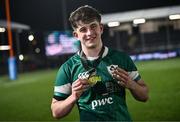 8 February 2025; Player of the match Charlie Molony of Ireland after scoring three tries in the U20 Six Nations Rugby Championship match between Scotland and Ireland at Hive Stadium in Edinburgh, Scotland.  Photo by Ramsey Cardy/Sportsfile