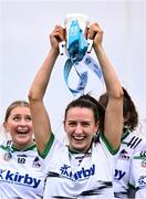 9 February 2025; UL captain Jennifer Hughes lifts the cup after her side's victory in the Electric Ireland Ashbourne Cup final match between University of Limerick and University College Cork at the University of Galway Connacht GAA AirDome in Bekan, Mayo. Photo by Piaras Ó Mídheach/Sportsfile