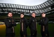 10 February 2025; Players, from left, Connor Parsons, Dawson Devoy, Dayle Rooney and Niall Morahan during a Bohemians media day at the Aviva Stadium in Dublin. Photo by Ramsey Cardy/Sportsfile