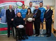 12 February 2025; Leinster Rugby have given their support to the IRFU Charitable Trust and their 2025 Rugby Ball. In attendance at the announcement alongside Leinster head coach Leo Cullen and players Scott Penny and Will Connors are, from left, IRFU Charitable Trust communications and fundraising manager Marc Sheridan, former player Ciarán McCarthy, IRFU Charitable Trust head of operations Linda Black, IRFU Charitable Trust committee member Ollie Campbell and IRFU Charitable Trust chair Michael Whelan. The IRFU Charitable Trust Rugby Ball, held in association with the Vodafone Foundation, is the Trust’s largest annual fundraising event. This year’s event will take place on Friday, March 7th, at The Round Room at The Mansion House, kicking off at 7 pm. Funds raised will support the 36 seriously injured rugby players and their families across Ireland’s four provinces. The guest of honor for the 2025 Rugby Ball will be Ciarán McCarthy, who sustained a serious injury while playing for CYM RFC, Terenure, in 2002. He visited Leinster Rugby HQ in UCD this morning to meet with Leinster head coach Leo Cullen and members of the squad. For more information please check out https://irfucharitabletrust.com/event/irfucharitabletrust-2025rugbyball/. Photo by David Fitzgerald/Sportsfile