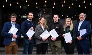 12 February 2025; In attendance are, from left, Indecon economist and partner Hugh Hennessy, GPA chief executive officer Tom Parsons, GPA national executive committee co-chair Aisling Maher, GPA national executive committee co-chair Niall Morgan, GPA head of equality and player relations Gemma Begley and GPA board of directors chair Brian MacCraith, at The Alex Hotel in Dublin before the launch of an independent report, carried out by Indecon International Economic and Strategic Consultants, into the economic impact of inter-county Gaelic games. Photo by Seb Daly/Sportsfile