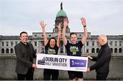 13 February 2025; In attendance at the announcement of Irish Life's partnership with the Dublin City Half Marathon are, from left, Irish Life chief executive Declan Bolger, Laura Kinsella and Colin Carrigan of the Irish Life running group, and Race Director Jim Aughney, on George's Quay, Dublin. This collaboration builds on Irish Life's title sponsorship of the Irish Life Dublin Marathon and the Irish Life Race Series, reflecting the organisation’s commitment to the running community and promoting a healthier lifestyle. Photo by Seb Daly/Sportsfile