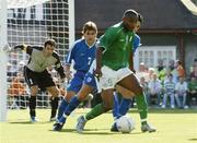 4 September 2004; Clinton Morrison, Republic of Ireland, in action against Elias Charalambous, and Georgios Theodotou, 7, Cyprus. FIFA World Cup Qualifier, Republic of Ireland v Cyprus, Lansdowne Road, Dublin. Picture credit; David Maher / SPORTSFILE
