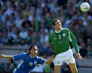 4 September 2004; John O'Shea, Republic of Ireland, in action against Konstantinos Charalambidis, Cyprus. FIFA World Cup Qualifier, Republic of Ireland v Cyprus, Lansdowne Road, Dublin. Picture credit; Pat Murphy / SPORTSFILE