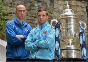 1 October 2013; Drogheda United's Alan Byrne, left, and Dundalk's Darren Meenan pictured ahead of the FAI Ford Cup semi-final between Dundalk and Drogheda United this weekend. Ford have called on Irish football fans to vote for their Greatest Ever FAI Cup Final at facebook.com/fordireland. All supporters who vote will automatically be entered into a draw for fuel vouchers and a HD3D TV. List of Top 10 Greatest Finals; 2010, Sligo Rovers 0 Shamrock Rovers 0 (2-0 on penalties), 2008 Bohemians 2 Derry City 2 (4-2 on penalties), 2006 Derry City 4 St Patrick's Athletic 3, 1996 Shelbourne 2 St Patrick's Athletic 1, 1990 Bray Wanderers 3 St Francis 0, 1984 UCD 2 Shamrock Rovers 1, 1983 Sligo Rovers 2 Bohemians 1, 1972 Cork Hibernians 3 Waterford 0, 1956 Shamrock Rovers 3 Cork Athletic 2, 1935 Bohemians 4 Dundalk 3. Ely Place, Dublin. Picture credit: Brendan Moran / SPORTSFILE