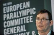 4 October 2013; Speaking at the 10th European Paralympic Committee Conference hosted by Paralympics Ireland in Dublin is James Gradwell, President of Paralympics Ireland. Crowne Plaza Hotel, Santry, Dublin. Picture credit: Pat Murphy / SPORTSFILE