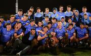 13 February 2025; The UCD team celebrate with the cup after the Fresher 'A' Football Championship final match between UCD and DCU at the UCD GAA Pitch, Belfield, Dublin. Photo by Tyler Miller/Sportsfile