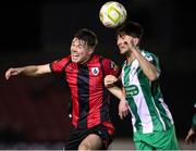 15 February 2025; Daragh Murtagh of Longford Town in action against Rhys Bartley of Bray Wanderers during the SSE Airtricity Men's First Division match between Longford Town and Bray Wanderers at Bishopsgate in Longford. Photo by Michael P Ryan/Sportsfile