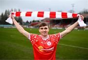 17 February 2025; Shelbourne FC’s new signing James Norris stands for a portrait during his unveiling at Tolka Park in Dublin. Photo by David Fitzgerald/Sportsfile