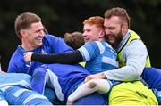 18 February 2025; Jordie Barrett, left, Ruben Moloney, centre, and RG Snyman during a Leinster Rugby open training session at Dundalk RFC in Dundalk, Louth. Photo by Ramsey Cardy/Sportsfile