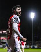 3 March 2025; Aidan Keena of St Patrick's Athletic celebrates after scoring his side's second goal, from a penalty, during the SSE Airtricity Men's Premier Division match between St Patrick's Athletic and Derry City at Richmond Park in Dublin Photo by Stephen McCarthy/Sportsfile