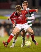 3 March 2025; Oskar van Hattum of Sligo Rovers in action against Michael Noonan of Shamrock Rovers during the SSE Airtricity Men's Premier Division match between Sligo Rovers and Shamrock Rovers at The Showgrounds in Sligo. Photo by Piaras Ó Mídheach/Sportsfile