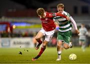 3 March 2025; Oskar van Hattum of Sligo Rovers in action against Michael Noonan of Shamrock Rovers during the SSE Airtricity Men's Premier Division match between Sligo Rovers and Shamrock Rovers at The Showgrounds in Sligo. Photo by Piaras Ó Mídheach/Sportsfile