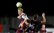 3 March 2025; Sean Boyd of Shelbourne in action against Greg Cunningham, left, and Killian Brouder of Galway United during the SSE Airtricity Men's Premier Division match between Galway United and Shelbourne at Eamonn Deacy Park in Galway. Photo by Ben McShane/Sportsfile