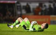 3 March 2025; Galway United goalkeeper Brendan Clarke reacts at the final whistle of the SSE Airtricity Men's Premier Division match between Galway United and Shelbourne at Eamonn Deacy Park in Galway. Photo by Ben McShane/Sportsfile