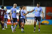 3 March 2025; Shelbourne players, from left, Kerr McInroy, James Norris and Lewis Temple after their side's draw in the SSE Airtricity Men's Premier Division match between Galway United and Shelbourne at Eamonn Deacy Park in Galway. Photo by Ben McShane/Sportsfile