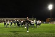 3 March 2025; Drogheda United manager Kevin Doherty celebrates after the SSE Airtricity Men's Premier Division match between Bohemians and Drogheda United at Dalymount Park in Dublin. Photo by Thomas Flinkow/Sportsfile