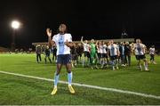 3 March 2025; Thomas Oluwa of Drogheda United celebrates after the SSE Airtricity Men's Premier Division match between Bohemians and Drogheda United at Dalymount Park in Dublin. Photo by Thomas Flinkow/Sportsfile