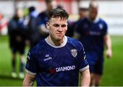 3 March 2025; A dejcted Ben Doherty of Derry City after the SSE Airtricity Men's Premier Division match between St Patrick's Athletic and Derry City at Richmond Park in Dublin Photo by Stephen McCarthy/Sportsfile