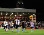 3 March 2025; Drogheda United players celebrate after the SSE Airtricity Men's Premier Division match between Bohemians and Drogheda United at Dalymount Park in Dublin. Photo by Thomas Flinkow/Sportsfile