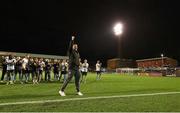 3 March 2025; Drogheda United manager Kevin Doherty celebrates after the SSE Airtricity Men's Premier Division match between Bohemians and Drogheda United at Dalymount Park in Dublin. Photo by Thomas Flinkow/Sportsfile