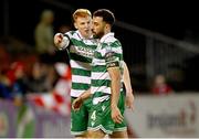 3 March 2025; Shamrock Rovers players Rory Gaffney, left, and Roberto Lopes after their side's defeat in the SSE Airtricity Men's Premier Division match between Sligo Rovers and Shamrock Rovers at The Showgrounds in Sligo. Photo by Piaras Ó Mídheach/Sportsfile