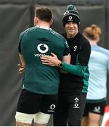 4 March 2025; Interim head coach Simon Easterby, right, with Jack Conan during an Ireland Rugby squad training session at the IRFU High Performance Centre in Dublin. Photo by Brendan Moran/Sportsfile