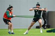 4 March 2025; Robbie Henshaw with head of athletic performance Aled Walters during an Ireland Rugby squad training session at the IRFU High Performance Centre in Dublin. Photo by Brendan Moran/Sportsfile