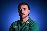 4 March 2025; Mack Hansen poses for a portrait after an Ireland Rugby media conference at the IRFU High Performance Centre in Dublin. Photo by Brendan Moran/Sportsfile