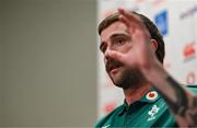 4 March 2025; Mack Hansen during an Ireland Rugby media conference at the IRFU High Performance Centre in Dublin. Photo by Brendan Moran/Sportsfile