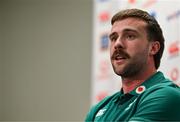 4 March 2025; Mack Hansen during an Ireland Rugby media conference at the IRFU High Performance Centre in Dublin. Photo by Brendan Moran/Sportsfile