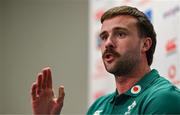 4 March 2025; Mack Hansen during an Ireland Rugby media conference at the IRFU High Performance Centre in Dublin. Photo by Brendan Moran/Sportsfile