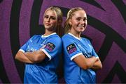 27 February 2025; Zara Corcoran, right, and Meghan Carr during a Waterford FC squad portraits session at SETU Arena in Carriganore, Waterford. Photo by Ben McShane/Sportsfile