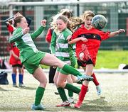 5 March 2025; Action from the FAI Schools Primary 5s Qualifiers match between St Patrick's Senior Mixed School and St Fintans at Hartstown Huntstown FC in Blanchardstown, Dublin. Photo by Seb Daly/Sportsfile