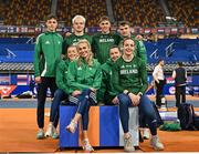 5 March 2025; Ireland athletes from left, David Bosch, Lauren Cadden, Conor Kelly, Sharlene Mawdsley, Cathal Doyle, Phil Healy, Marcus Lawler and Rachel McCann during a training session at the Omnisport Apeldoorn in Apeldoorn, Netherlands, ahead of the European Athletics Indoor Championships 2025. Photo by Sam Barnes/Sportsfile